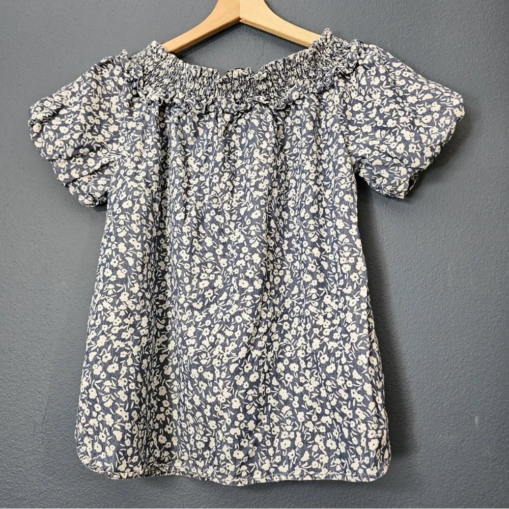 Tommy Hilfiger -‎ Chambray Floral Off Shoulder Top Preppy Classic Style